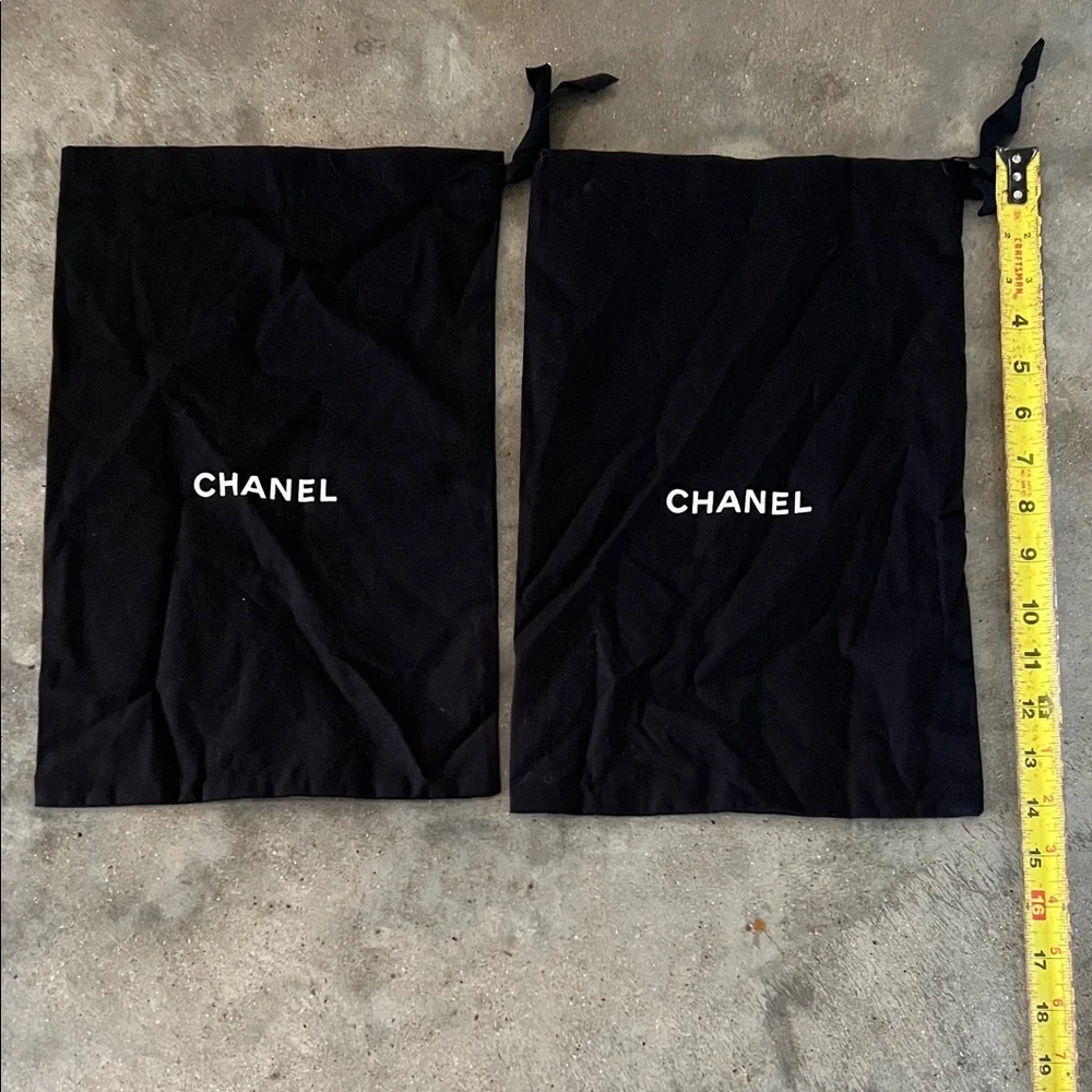 Authentic CHANEL Black Drawstring Dust Bag Set with White Logo